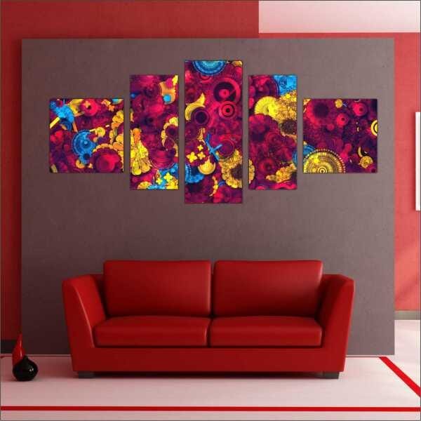Quadro Decorativo Abstrato Arte Moderna Salas Interiores Mosaico 5 Peças Com Moldura - 2