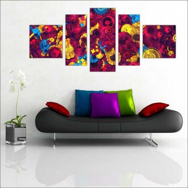 Quadro Decorativo Abstrato Arte Moderna Salas Interiores Mosaico 5 Peças Com Moldura - 3