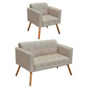 Ver imagem 1 de Conjunto Sofá Retrô 2 Lugares e 1 Poltrona Elisa Suede Bege - D'Rossi