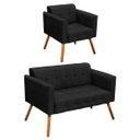 Ver imagem 1 de Conjunto Sofá Retrô 2 Lugares e 1 Poltrona Elisa Suede Preto - D'Rossi