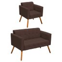 Ver imagem 1 de Conjunto Sofá Retrô 2 Lugares e 1 Poltrona Elisa Suede Marrom - D'Rossi