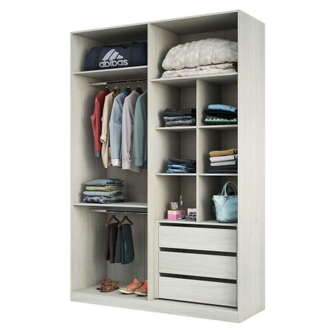 Guarda Roupa 159,2cm 3 Gavetas Maleiro E Nichos Legno Crema