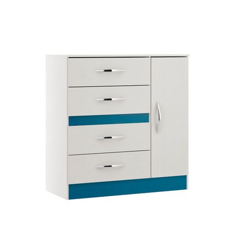 Cômoda 01 Porta 04 Gavetas 90x92x40 Branco/Azul 2009 MDP - Prime
