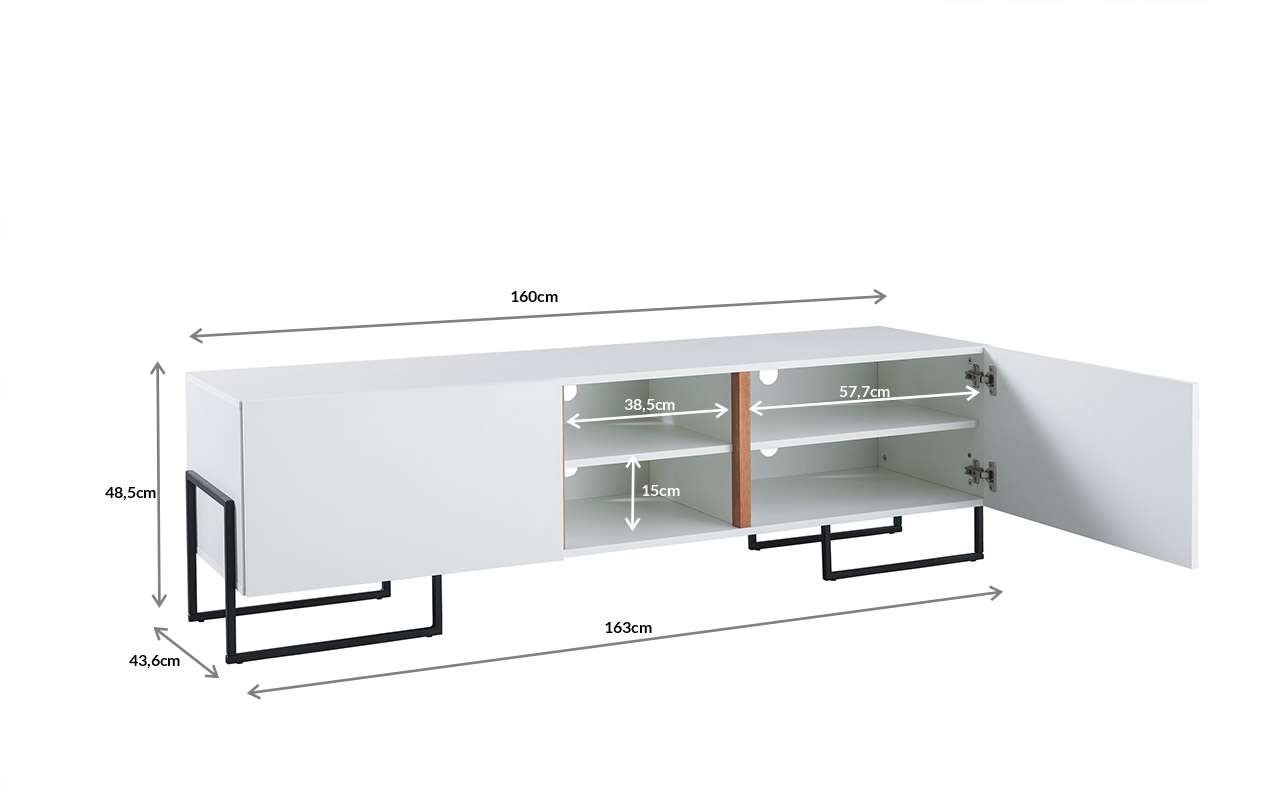 RACK PARA TV BRANCO PÉS DE METAL E 2 PORTAS BRANCAS CROSBY 160x43,6x48,5 CM - 4