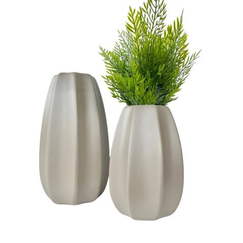 Dupla Vaso Centro de Mesa Grande e Médio Alto Relevo Cáqui