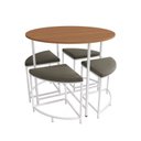 Ver imagem 2 de Mesa de Jantar Tampo MDP Redondo 4 Bancos Estofados Marrom/Canela/Branco Brilho