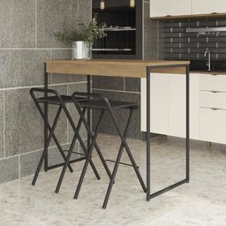 Conjunto Bancada Gourmet Industrial com 2 Banquetas Alta Dakar Preto Kappesberg - 1