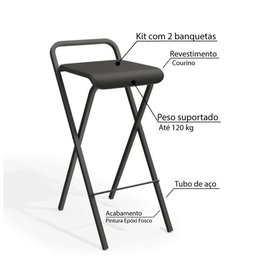 Conjunto Bancada Gourmet Industrial com 2 Banquetas Alta Dakar Preto Kappesberg - 3