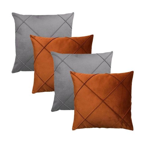 Kit 4 Capas para Almofada Drapeada em Veludo Quadrada 60x60 Várias Cores Cor:terracota e Cinza Claro