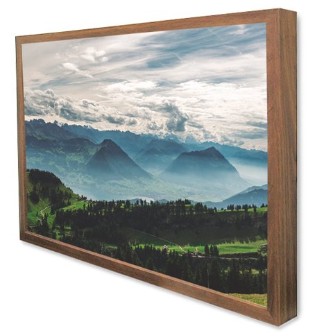 Quadro Decorativo Floresta e As Montanhas em Moldura Caixa Tacolado Moldura Caixa 3cm Madeira sem Vi