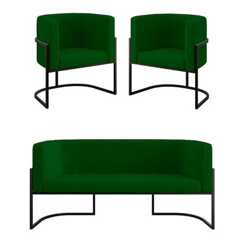 Kit Sofá 2 Lugares + 2 Poltronas para Recepção Balaqui Verde