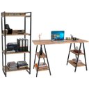 Ver imagem 1 de Kit Mesa Cavalete 135 cm com Estante 4 Prateleiras Estilo Industrial Form Carvalho - Lyam Decor