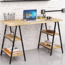 Ver imagem 3 de Kit Mesa Cavalete 135 cm com Estante 4 Prateleiras Estilo Industrial Form Carvalho - Lyam Decor