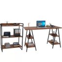 Ver imagem 1 de Kit Mesa Cavalete 150 cm com Estante 3 Prateleiras Estilo Industrial Form Nogal - Lyam Decor