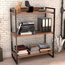 Ver imagem 3 de Kit Mesa Cavalete 150 cm com Estante 3 Prateleiras Estilo Industrial Form Nogal - Lyam Decor