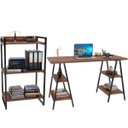 Ver imagem 1 de Kit Mesa Cavalete 135 cm com Estante 3 Prateleiras Estilo Industrial Form Nogal - Lyam Decor