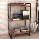 Ver imagem 2 de Kit Mesa Cavalete 135 cm com Estante 3 Prateleiras Estilo Industrial Form Nogal - Lyam Decor