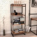 Ver imagem 2 de Kit Mesa Cavalete 135 cm com Estante 4 Prateleiras Estilo Industrial Form Nogal - Lyam Decor