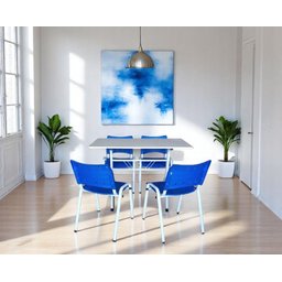 Jogo de Mesa Branca 120 com 4 Cadeiras Iso Azul para Refeitório Restaurante - 1