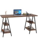 Ver imagem 5 de Kit Mesa Cavalete 150 cm com Estante 5 Prateleiras Estilo Industrial Form Nogal - Lyam Decor