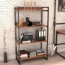 Ver imagem 2 de Kit Mesa Cavalete 150 cm com Estante 4 Prateleiras Estilo Industrial Form Nogal - Lyam Decor