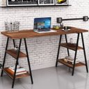 Ver imagem 3 de Kit Mesa Cavalete 150 cm com Estante 4 Prateleiras Estilo Industrial Form Nogal - Lyam Decor