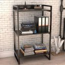 Ver imagem 2 de Kit Mesa Cavalete 135cm com Estante 3 Prateleiras Estilo Industrial Form Preto Onix - Lyam Decor