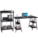 Ver imagem 1 de Kit Mesa Cavalete 135cm com Estante 3 Prateleiras Estilo Industrial Form Preto Onix - Lyam Decor