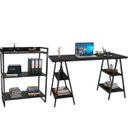 Ver imagem 1 de Kit Mesa Cavalete 150 cm com Estante 3 Prateleiras Estilo Industrial Form Preto Onix - Lyam Decor