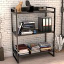 Ver imagem 3 de Kit Mesa Cavalete 150 cm com Estante 3 Prateleiras Estilo Industrial Form Preto Onix - Lyam Decor