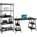 Ver imagem 1 de Kit Mesa Cavalete 150 cm com Estante 5 Prateleiras Estilo Industrial Form Preto Onix - Lyam Decor