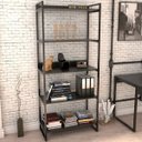 Ver imagem 3 de Kit Mesa Cavalete 150 cm com Estante 5 Prateleiras Estilo Industrial Form Preto Onix - Lyam Decor