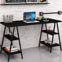 Ver imagem 2 de Kit Mesa Cavalete 150 cm com Estante 5 Prateleiras Estilo Industrial Form Preto Onix - Lyam Decor