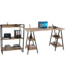 Ver imagem 1 de Kit Mesa Cavalete 150 cm com Estante 3 Prateleiras Estilo Industrial Form Carvalho - Lyam Decor
