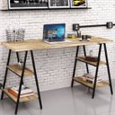 Ver imagem 2 de Kit Mesa Cavalete 150 cm com Estante 3 Prateleiras Estilo Industrial Form Carvalho - Lyam Decor