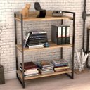 Ver imagem 3 de Kit Mesa Cavalete 150 cm com Estante 3 Prateleiras Estilo Industrial Form Carvalho - Lyam Decor