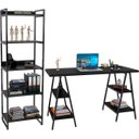 Ver imagem 1 de Kit Mesa Cavalete 135cm com Estante 5 Prateleiras Estilo Industrial Form Preto Onix - Lyam Decor
