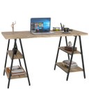 Ver imagem 5 de Kit Mesa Cavalete 135 cm com Estante 5 Prateleiras Estilo Industrial Form Carvalho - Lyam Decor