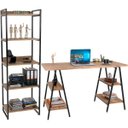 Ver imagem 1 de Kit Mesa Cavalete 135 cm com Estante 5 Prateleiras Estilo Industrial Form Carvalho - Lyam Decor