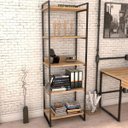 Ver imagem 2 de Kit Mesa Cavalete 135 cm com Estante 5 Prateleiras Estilo Industrial Form Carvalho - Lyam Decor