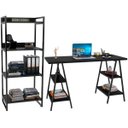 Ver imagem 1 de Kit Mesa Cavalete 135 cm com Estante 4 Prateleiras Estilo Industrial Form Preto Onix - Lyam Decor