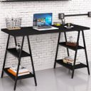Ver imagem 3 de Kit Mesa Cavalete 135 cm com Estante 4 Prateleiras Estilo Industrial Form Preto Onix - Lyam Decor