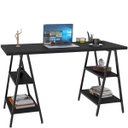 Ver imagem 5 de Kit Mesa Cavalete 135 cm com Estante 4 Prateleiras Estilo Industrial Form Preto Onix - Lyam Decor