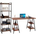 Ver imagem 1 de Kit Mesa Cavalete 135 cm com Estante 5 Prateleiras Estilo Industrial Form Nogal - Lyam Decor