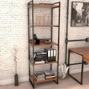Ver imagem 2 de Kit Mesa Cavalete 135 cm com Estante 5 Prateleiras Estilo Industrial Form Nogal - Lyam Decor