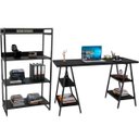 Ver imagem 1 de Kit Mesa Cavalete 150 cm com Estante 4 Prateleiras Estilo Industrial Form Preto Onix - Lyam Decor