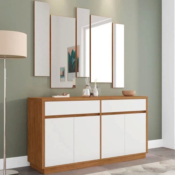 Buffet para Sala de Jantar Ana N01 com Moldura Espelho Ypê Off-White ...