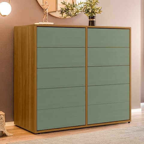 Cômoda para Quarto 10 Gavetas Melinda Freijó/verde