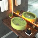 Ver imagem 2 de Cuba de Apoio Oval Para Banheiro Onix O43 Verde Acqua - Lyam Decor