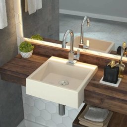 Cuba de Semi Encaixe Quadrada Para Banheiro XQ355 Bege - Lyam Decor - 2